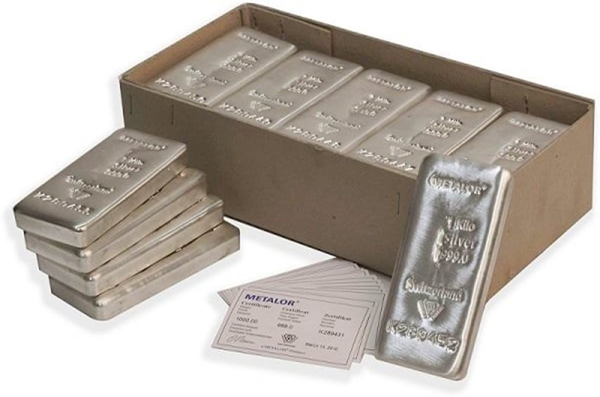 Pure 999 fine silver bars from Metalor