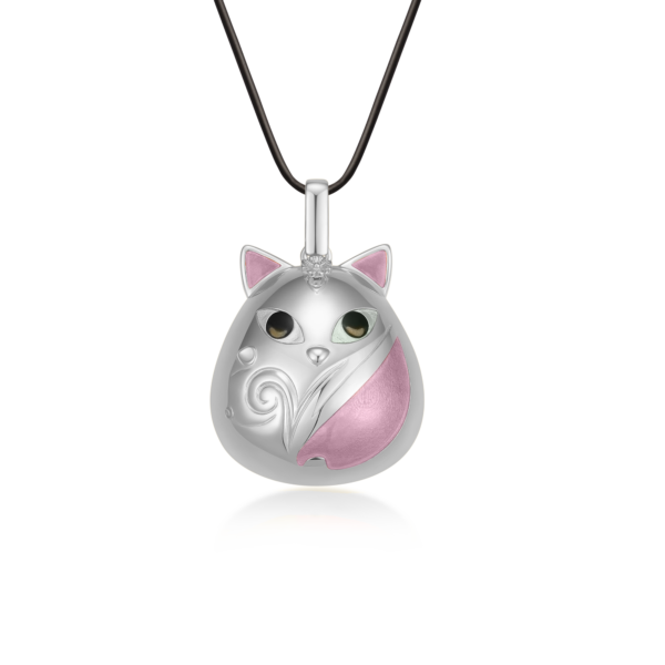 dundun cat silver enamel pendant