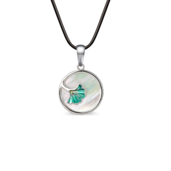 Green Ginkgo Leaf Necklace enamel jewelry