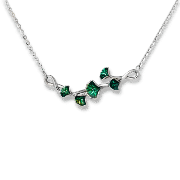 Ginkgo Leaf Necklace- Green enamel jewelry