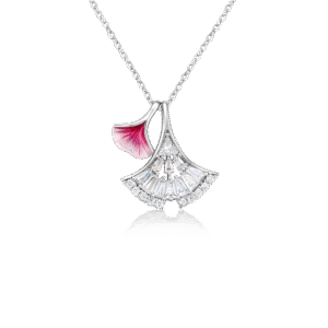 Ginkgo Leaf Necklace- Red enamel jewelry