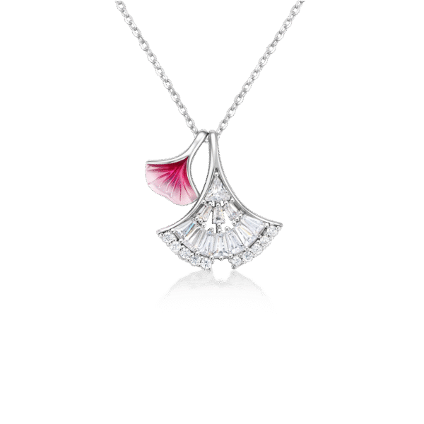 Ginkgo Leaf Necklace- Red enamel jewelry