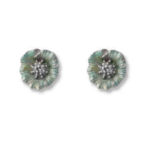 Silver Bead Inlaid Flower Earrings