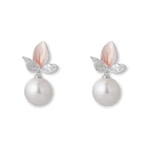 Three Petal Flower Pearl Earrings Silver Jewelry