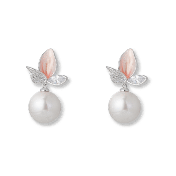 Three Petal Flower Pearl Earrings Silver Jewelry