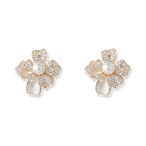 Gold Plated Flower Pearl Earrings