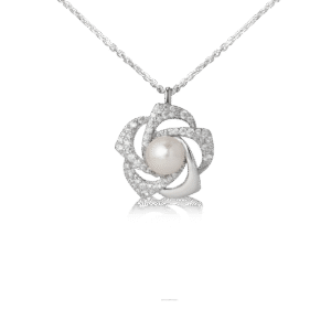 Pearl Inlaid Zircon Petal Necklace Silver Jewelry