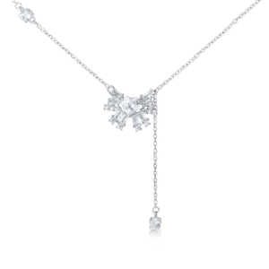 Zircon Inlaid Bow Necklace 925 Silver Jewelry