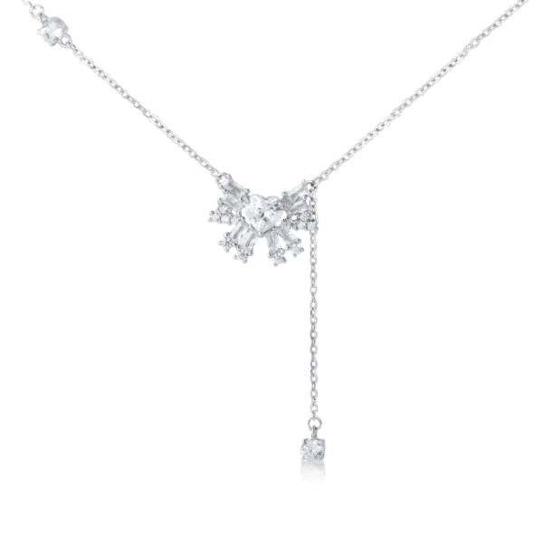 Zircon Inlaid Bow Necklace 925 Silver Jewelry