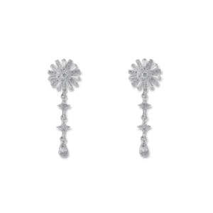 Flower Zirconia Drop Earrings Silver Jewelry