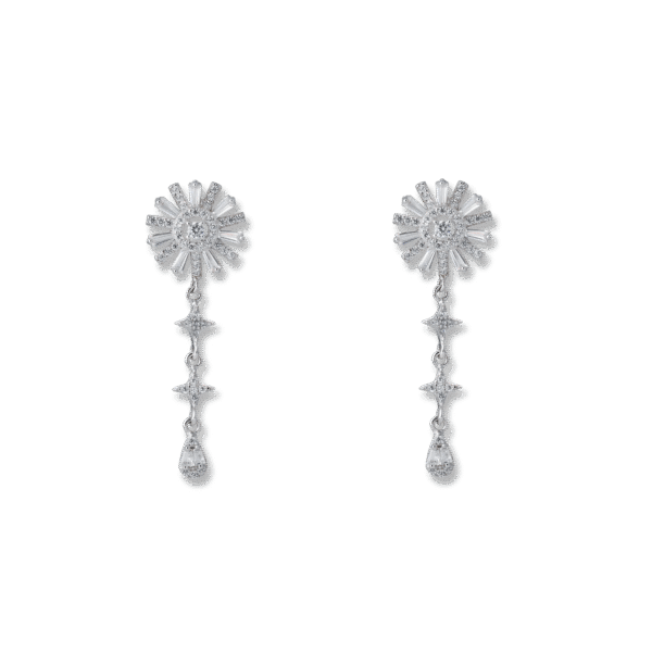 Flower Zirconia Drop Earrings Silver Jewelry