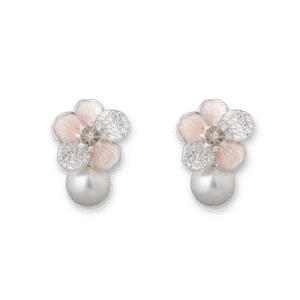 Zircon Pearls Inlaid Flower Earrings Silver Jewelry