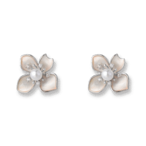 Zircon Pearls Inlaid Flower Earrings Silver Jewelry
