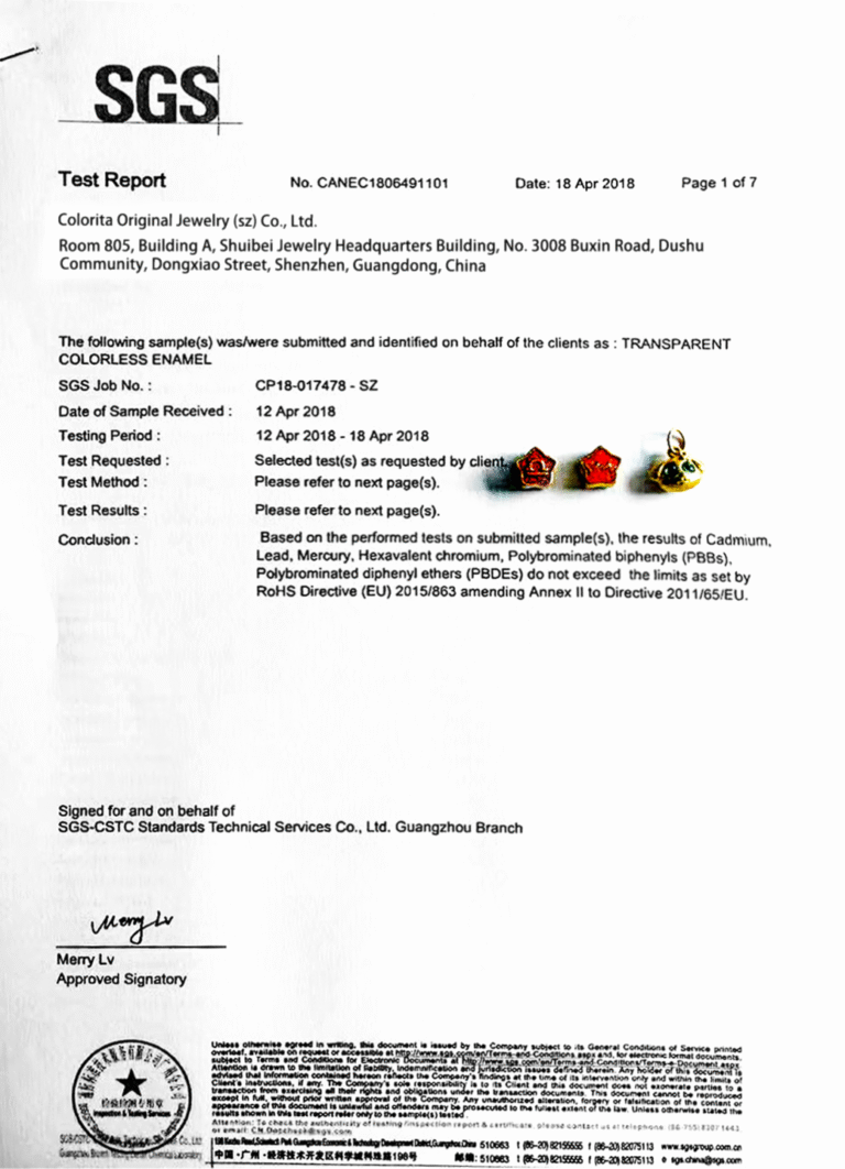 Enamel Jewelry Qualification certificate